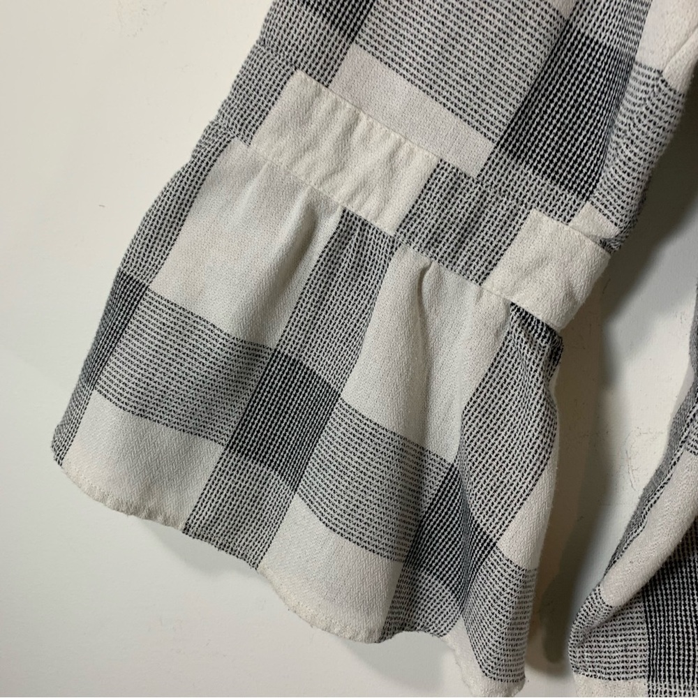 2/$35 Lane Bryant Plaid Bell Ruffle Sleeve Blouse Tunic - Picture 6 of 13